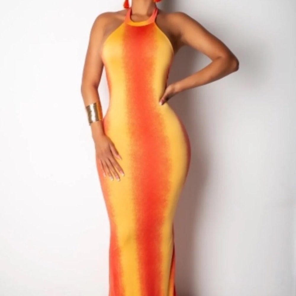 NWT Orange & Yellow Tropical Maxi Dress